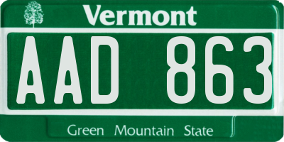 VT license plate AAD863