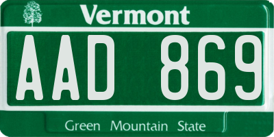 VT license plate AAD869