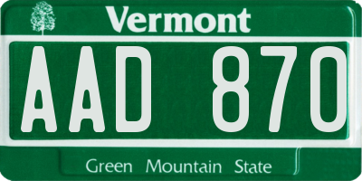 VT license plate AAD870