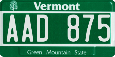 VT license plate AAD875