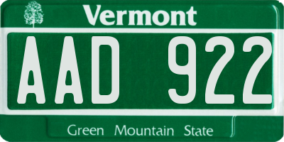 VT license plate AAD922