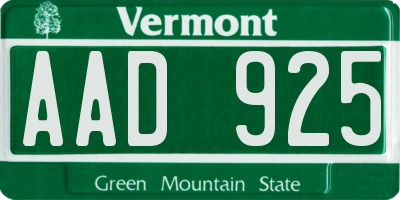 VT license plate AAD925