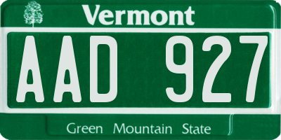 VT license plate AAD927