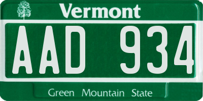 VT license plate AAD934