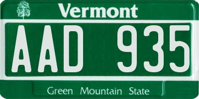 VT license plate AAD935