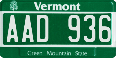 VT license plate AAD936