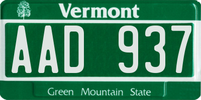 VT license plate AAD937