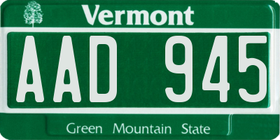 VT license plate AAD945