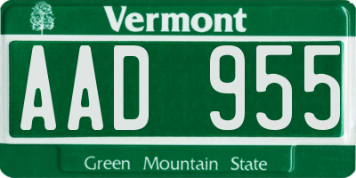VT license plate AAD955
