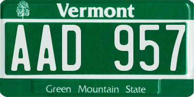 VT license plate AAD957