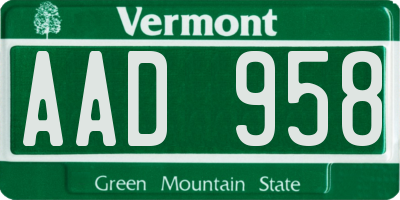 VT license plate AAD958