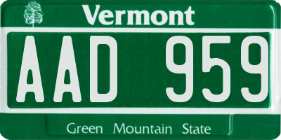 VT license plate AAD959