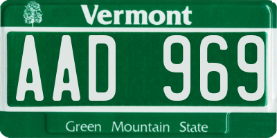 VT license plate AAD969