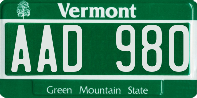 VT license plate AAD980