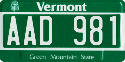 VT license plate AAD981