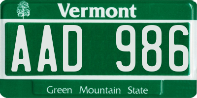 VT license plate AAD986