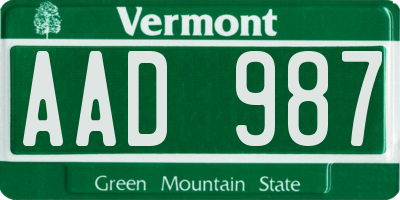 VT license plate AAD987