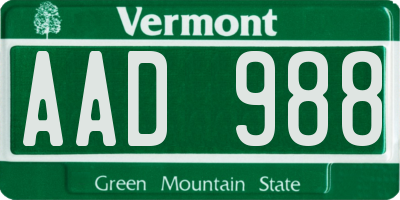 VT license plate AAD988