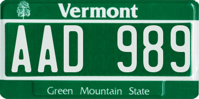 VT license plate AAD989