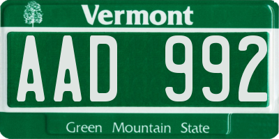 VT license plate AAD992