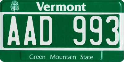 VT license plate AAD993