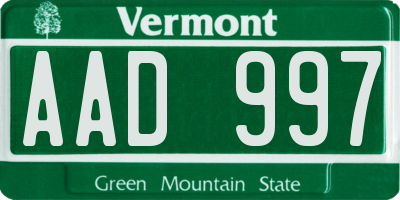 VT license plate AAD997