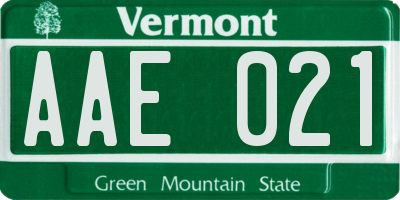 VT license plate AAE021