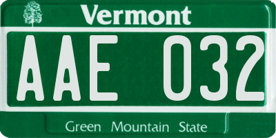 VT license plate AAE032