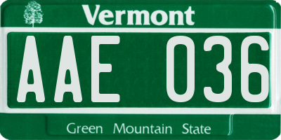 VT license plate AAE036