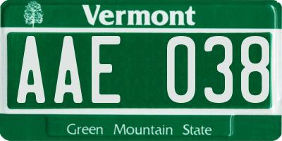 VT license plate AAE038