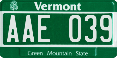 VT license plate AAE039