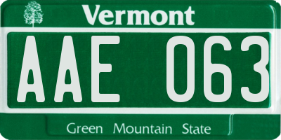 VT license plate AAE063