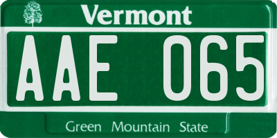 VT license plate AAE065