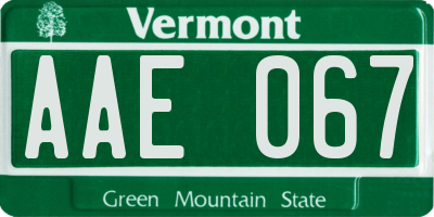 VT license plate AAE067