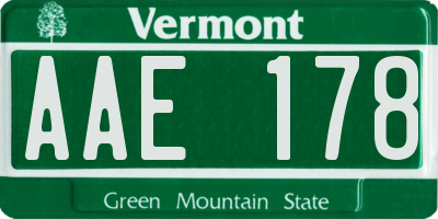 VT license plate AAE178