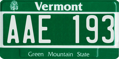 VT license plate AAE193