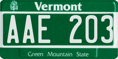 VT license plate AAE203