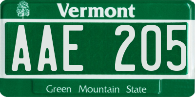 VT license plate AAE205