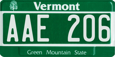 VT license plate AAE206