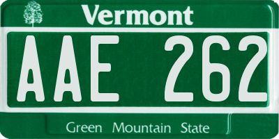 VT license plate AAE262