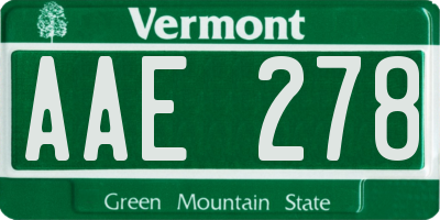 VT license plate AAE278