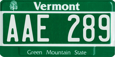 VT license plate AAE289