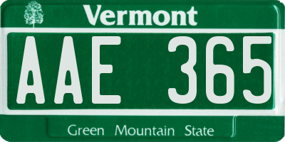 VT license plate AAE365