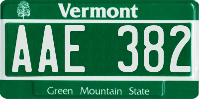 VT license plate AAE382