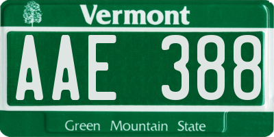 VT license plate AAE388