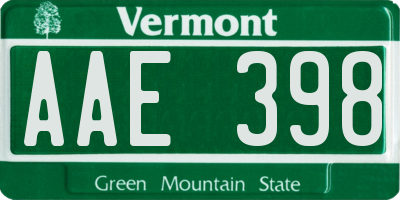 VT license plate AAE398