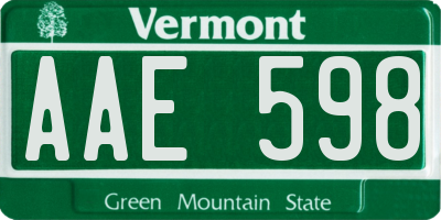 VT license plate AAE598