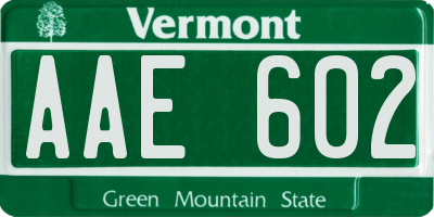 VT license plate AAE602