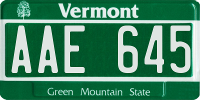 VT license plate AAE645