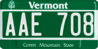 VT license plate AAE708